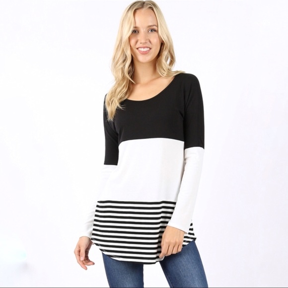 Olive Color Block Long Sleeve Top - Picture 5 of 7